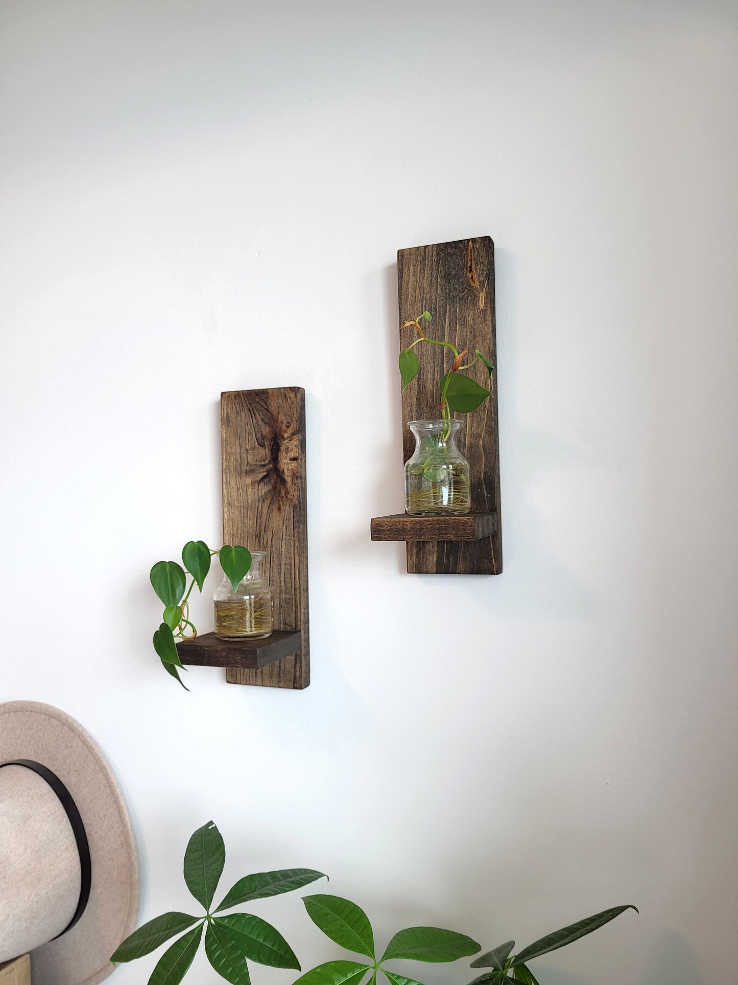 Set of 2 Long Wood Plant Shelves