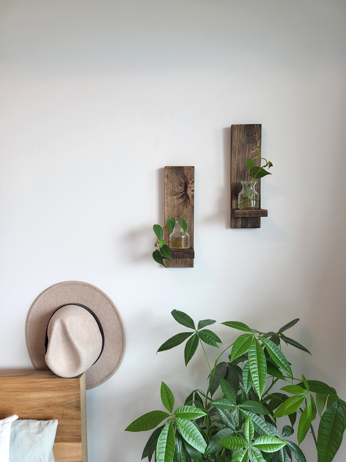Set of 2 Long Wood Plant Shelves