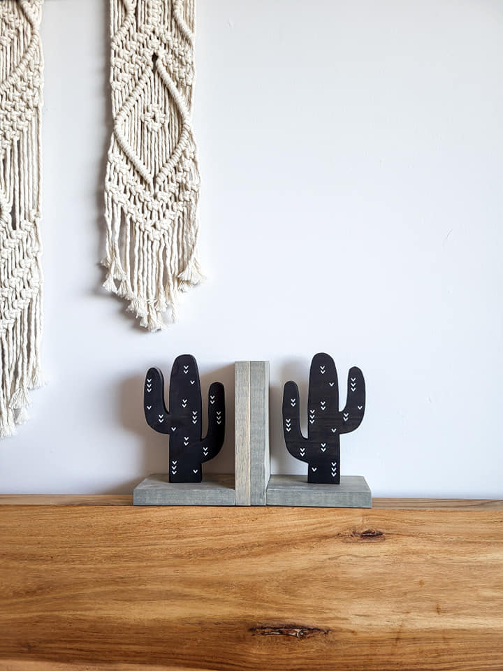 Saguaro Cactus Bookends with White Chevrons