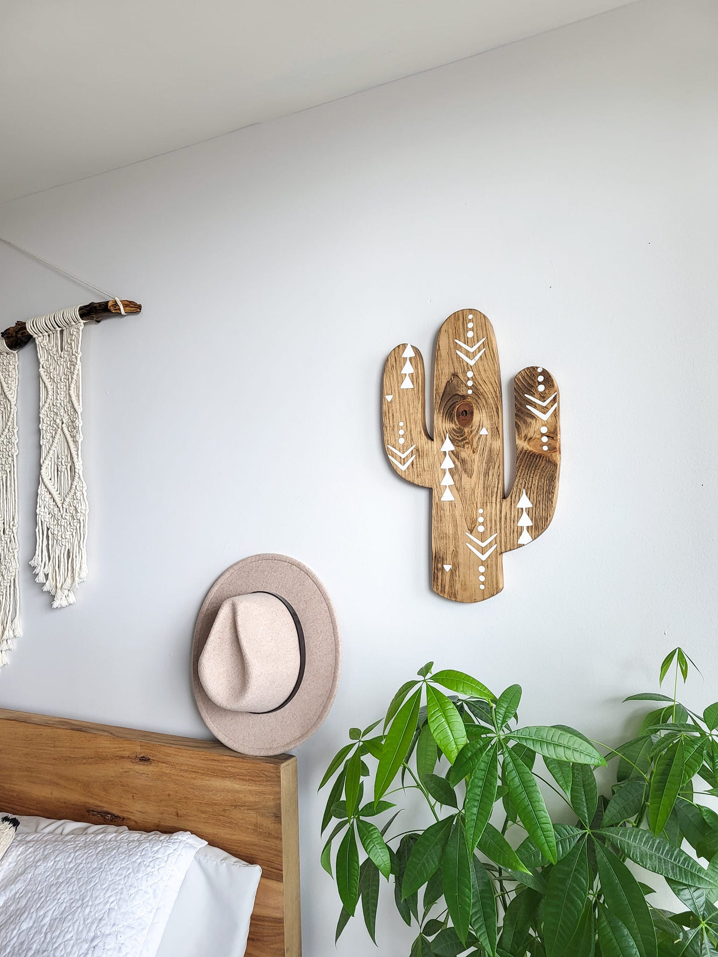 Aztec Wood Cactus Cutout with Atzi Design