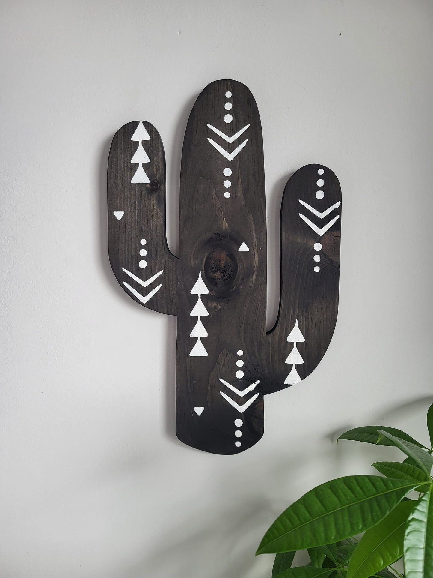 Aztec Wood Cactus Cutout with Atzi Design