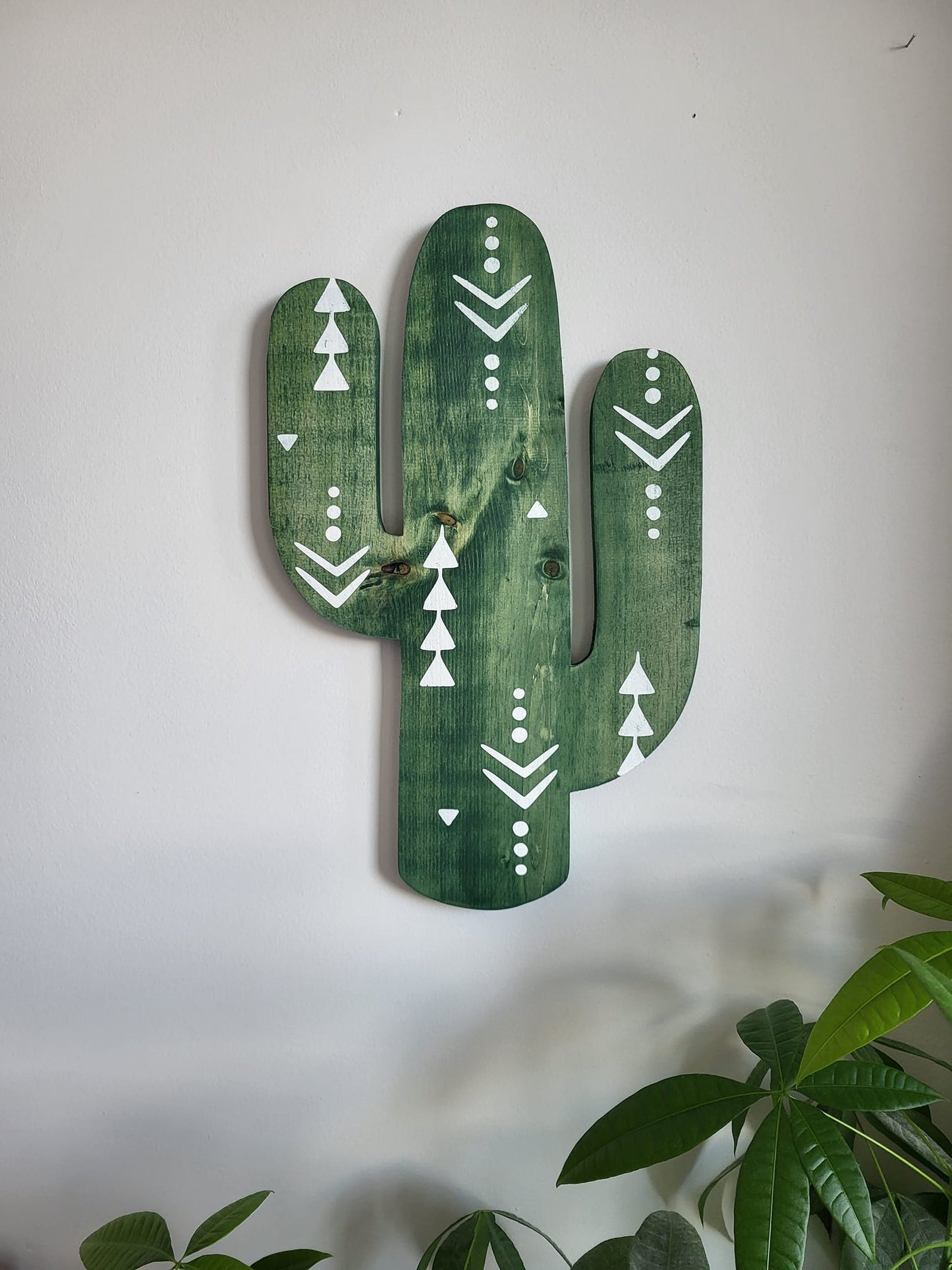 Aztec Wood Cactus Cutout with Atzi Design