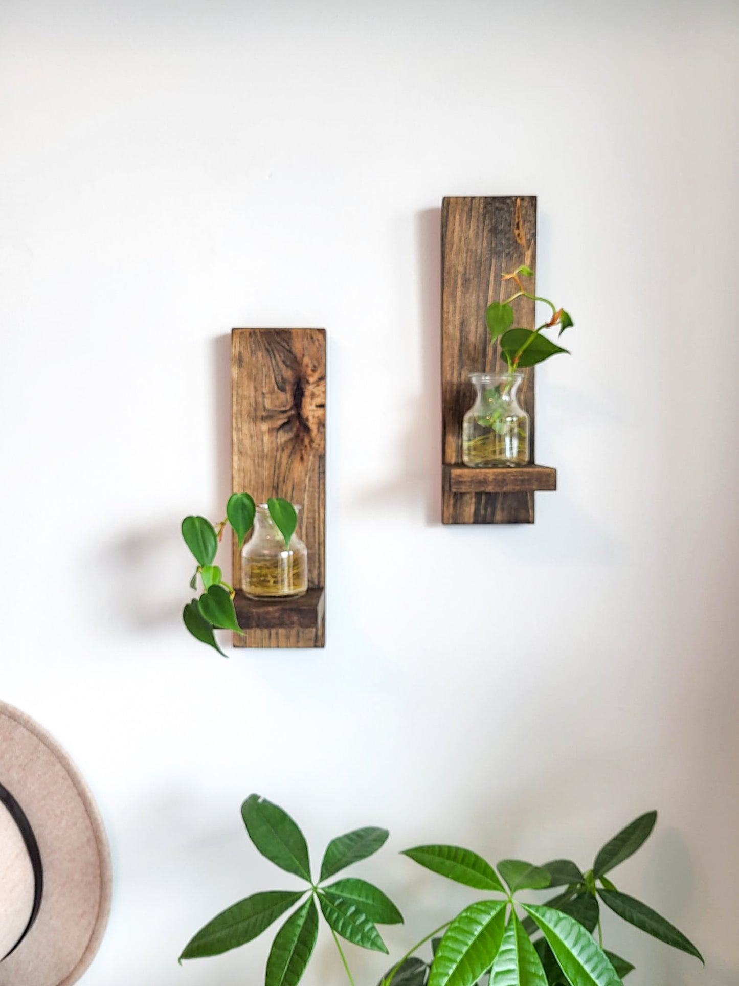 Set of 2 Long Wood Plant Shelves