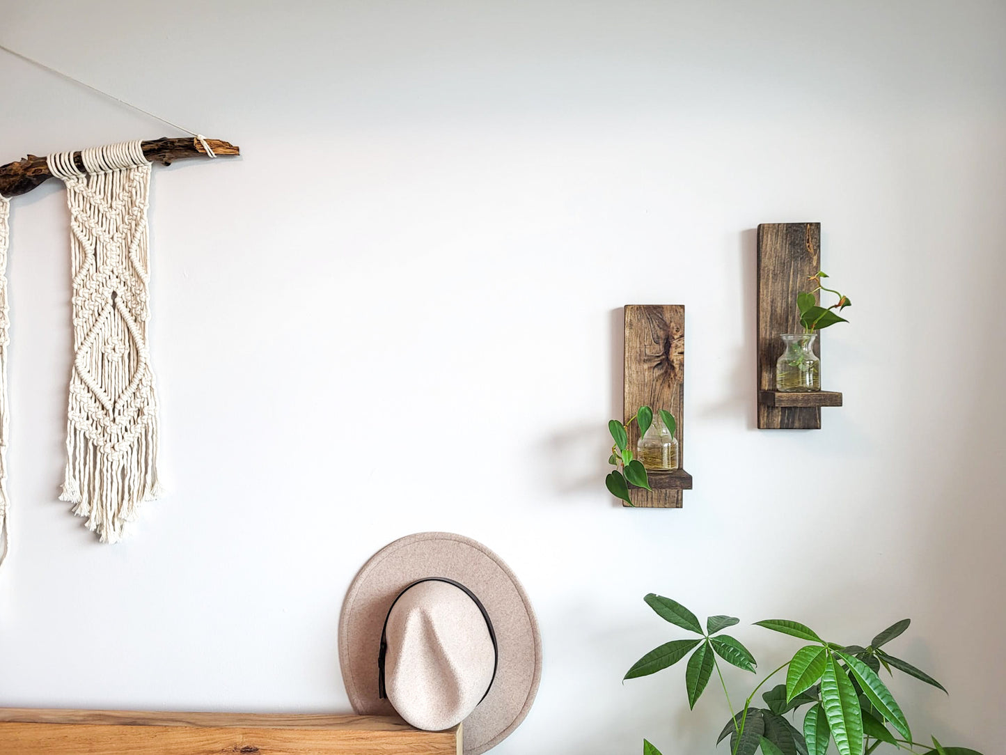 Set of 2 Long Wood Plant Shelves