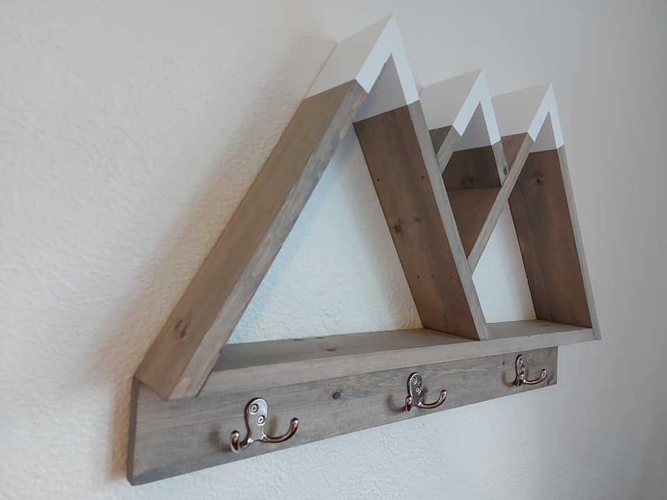 Crown Wood Mountain Shelf with Hooks for Wall Decoration | Rustic Mountain Wall Decor | Wooden Entryway Shelf | Cabin Decor | Nature Inspired Shelf (Copy)