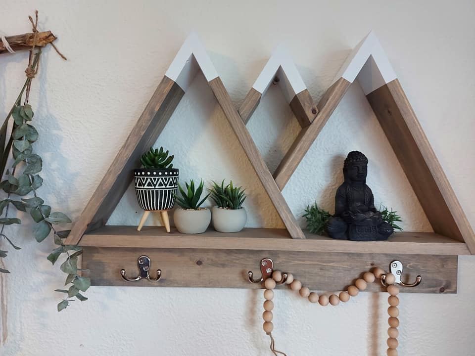 Crown Wood Mountain Shelf with Hooks for Wall Decoration | Rustic Mountain Wall Decor | Wooden Entryway Shelf | Cabin Decor | Nature Inspired Shelf (Copy)
