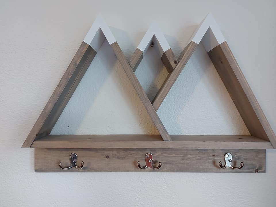 Crown Wood Mountain Shelf with Hooks for Wall Decoration | Rustic Mountain Wall Decor | Wooden Entryway Shelf | Cabin Decor | Nature Inspired Shelf (Copy)