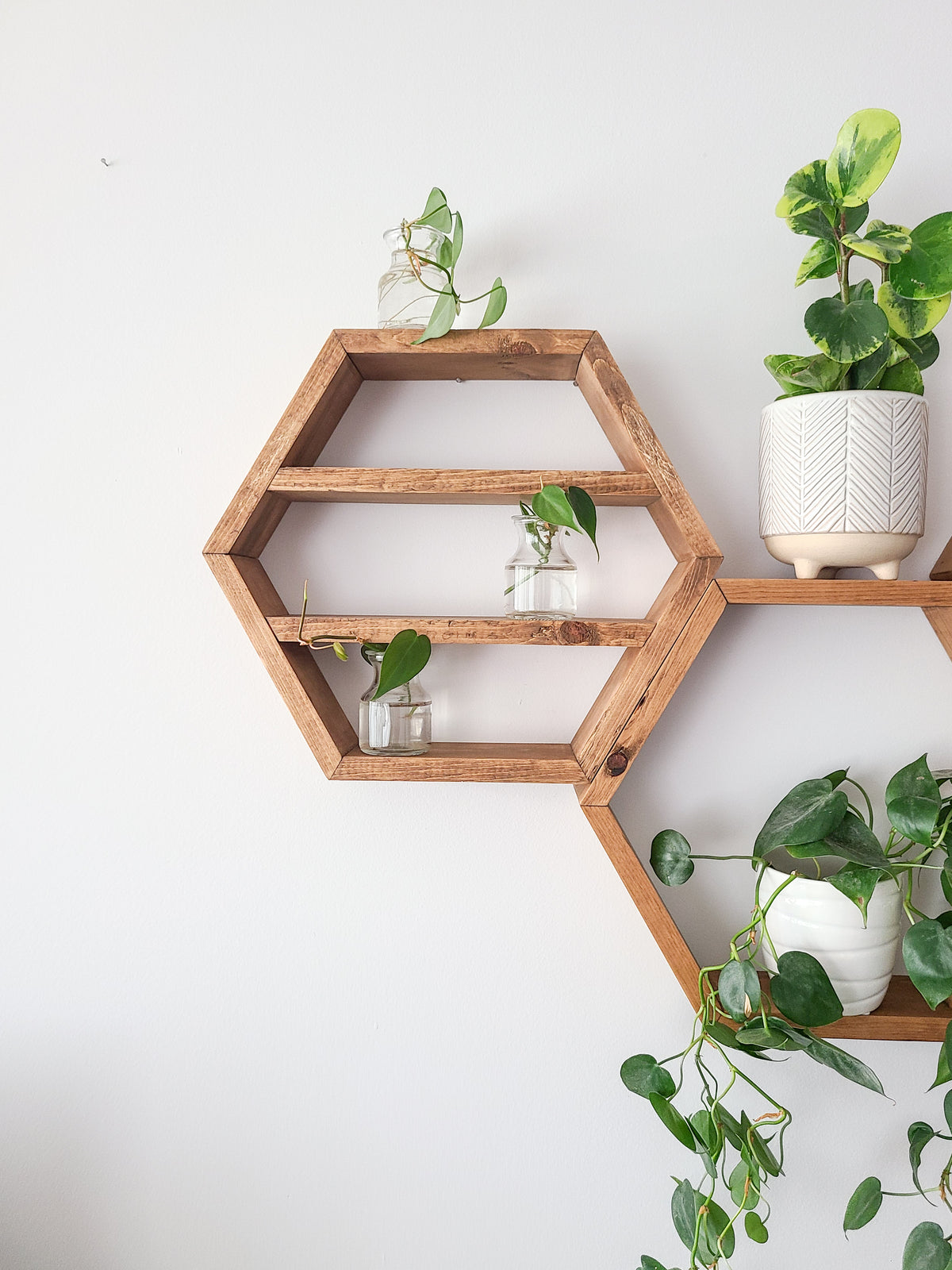 Set of 3 Wood Hexagon Shelves Wall Decoration | Geometric Multi Shelf Decor | Rustic Wood Display Shelves | Modern Boho Wall Decor | Multi Compartment Shelves