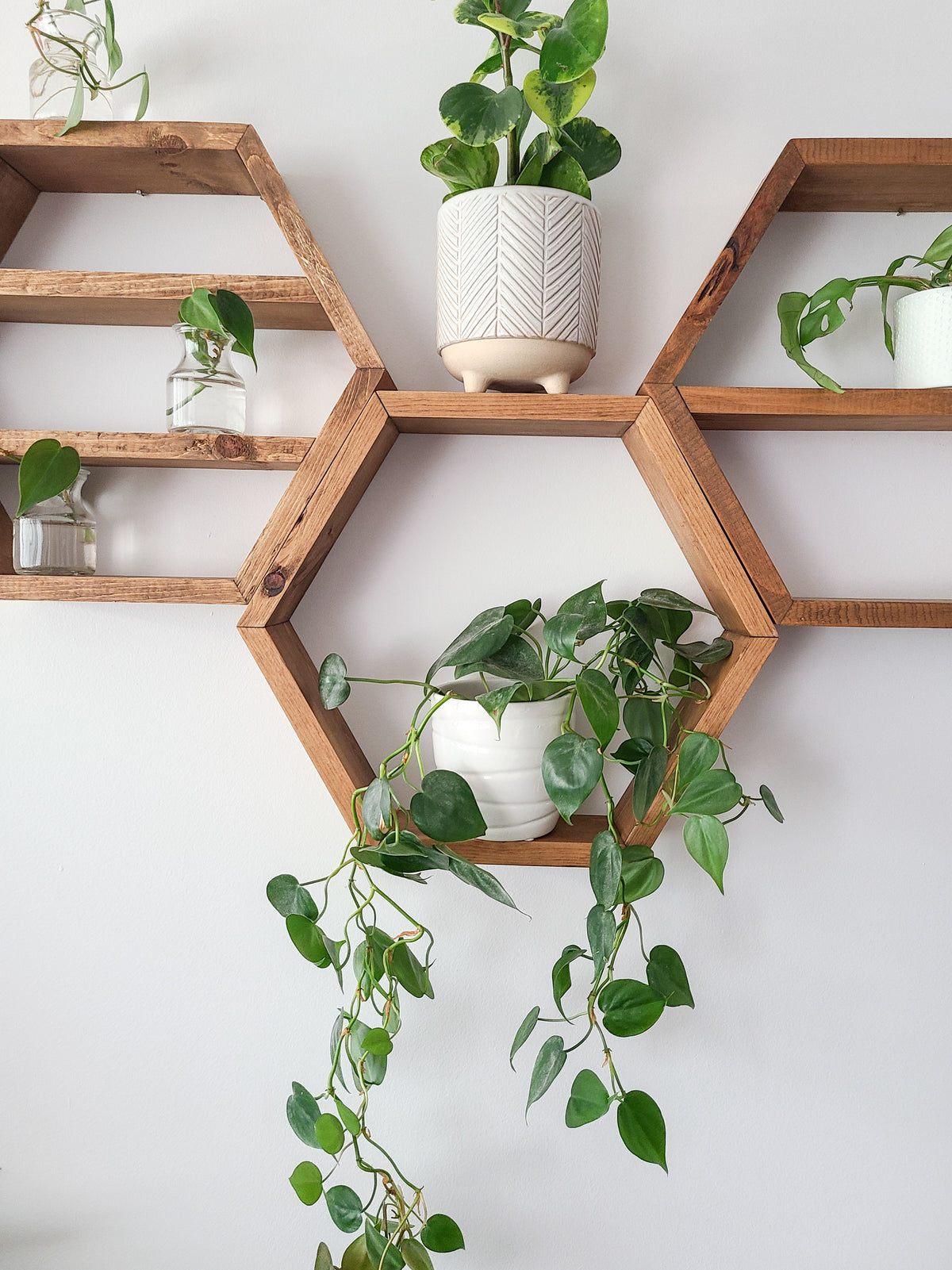 Set of 3 Wood Hexagon Shelves Wall Decoration | Geometric Multi Shelf Decor | Rustic Wood Display Shelves | Modern Boho Wall Decor | Multi Compartment Shelves