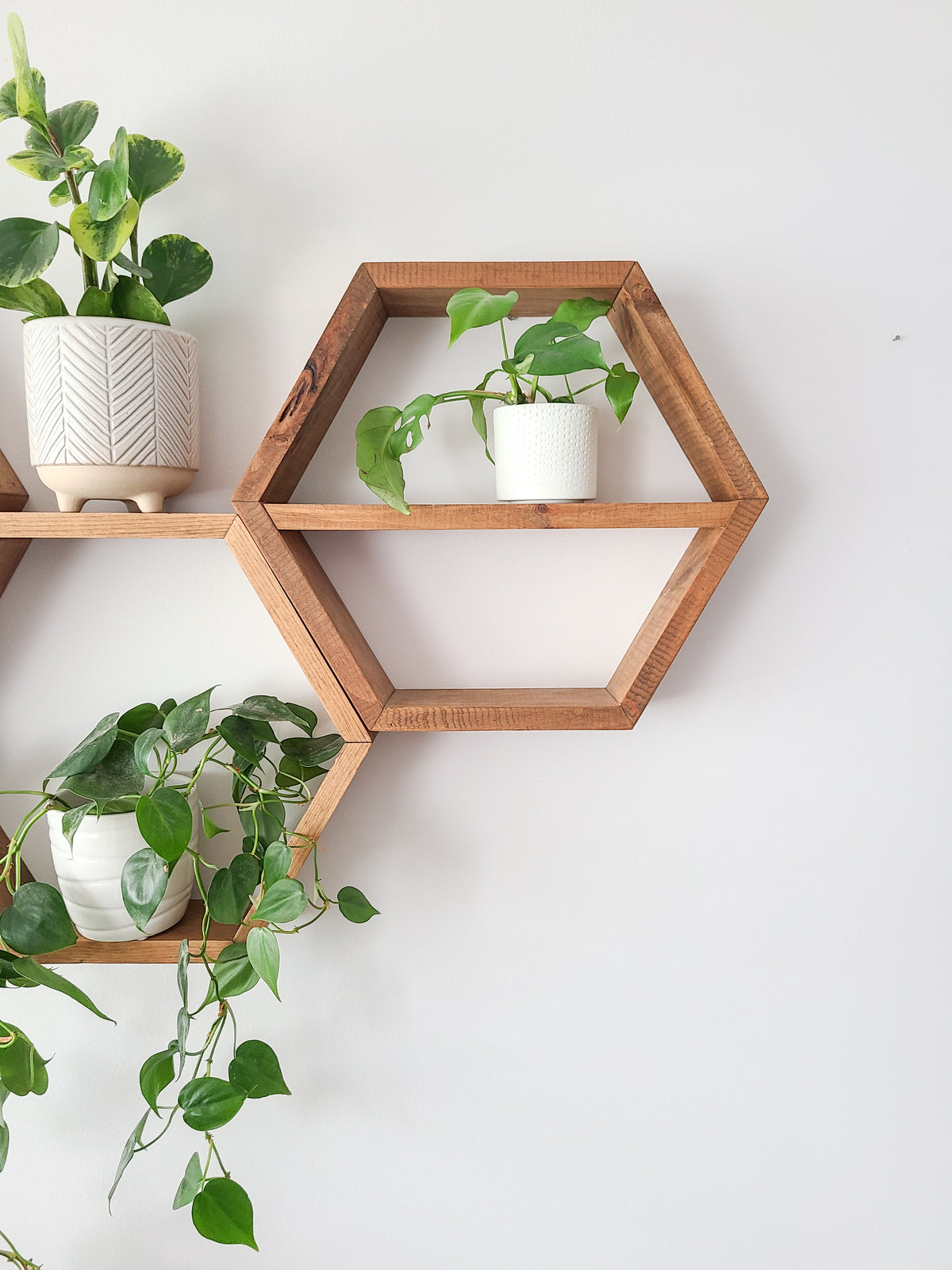 Set of 3 Wood Hexagon Shelves Wall Decoration | Geometric Multi Shelf Decor | Rustic Wood Display Shelves | Modern Boho Wall Decor | Multi Compartment Shelves