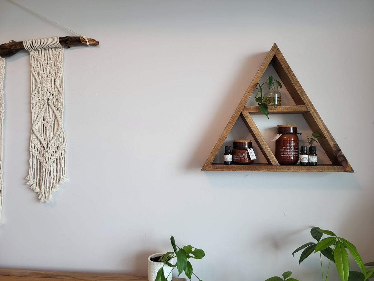 Wooden Rustic Triangle Wall Shelf | Geometric Wall Decor | Small Plant Shelf | Essential Oil Display | Geometric Wood Wall Decor | Boho Farmhouse Shelf | Handmade Wood Shelf