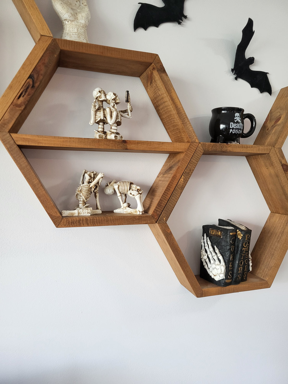 Set of 4 Wood Hexagon Shelves Wall Decoration | Geometric Wall Decor | Hexagon Wall Shelves | Rustic Wood Display Shelves | Plant & Trinket Shelves | Modern Boho Home Decor