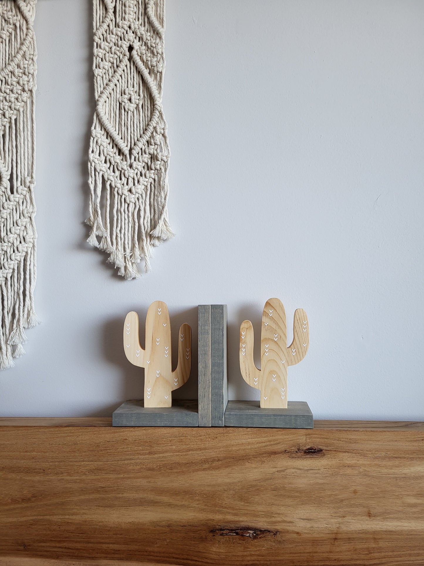 Saguaro Cactus Bookends with White Chevrons