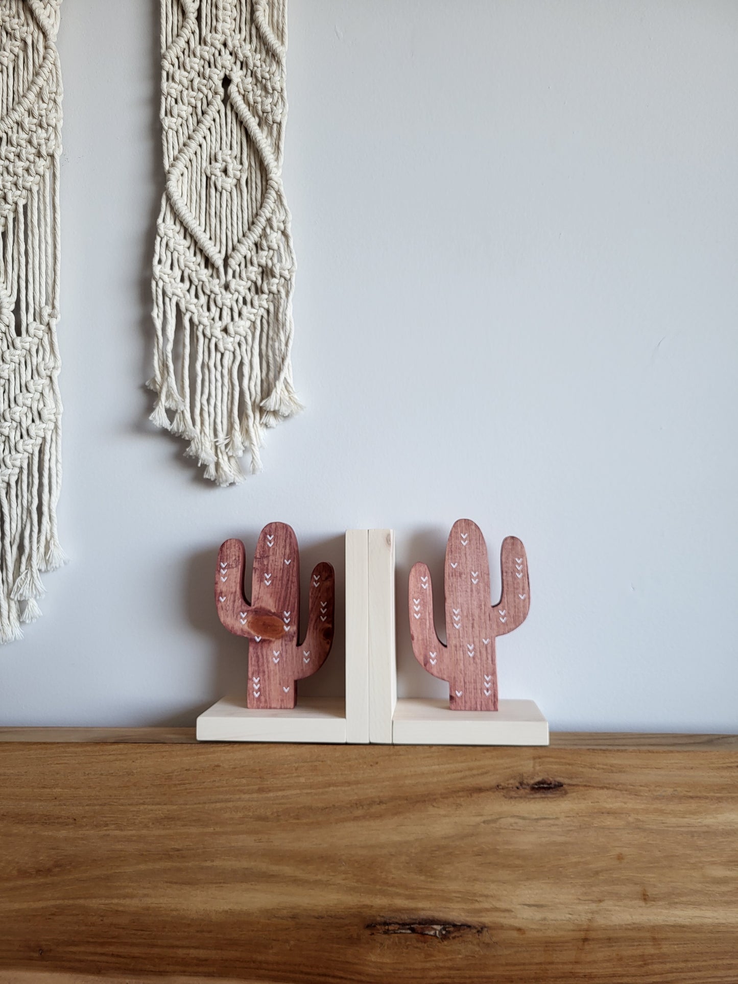 Saguaro Cactus Bookends with White Chevrons