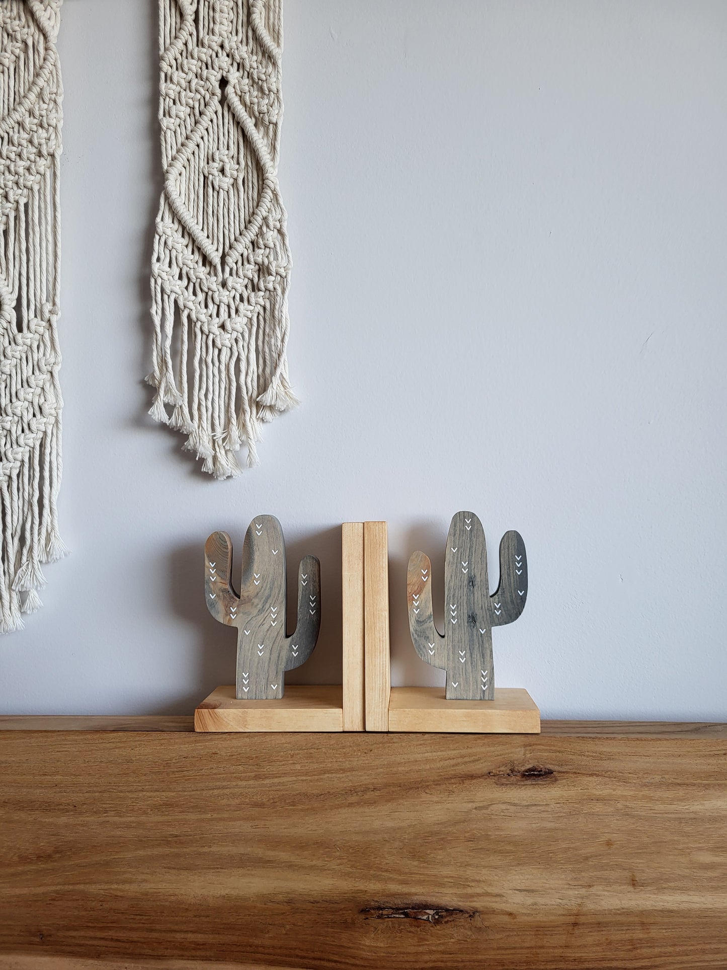 Saguaro Cactus Bookends with White Chevrons