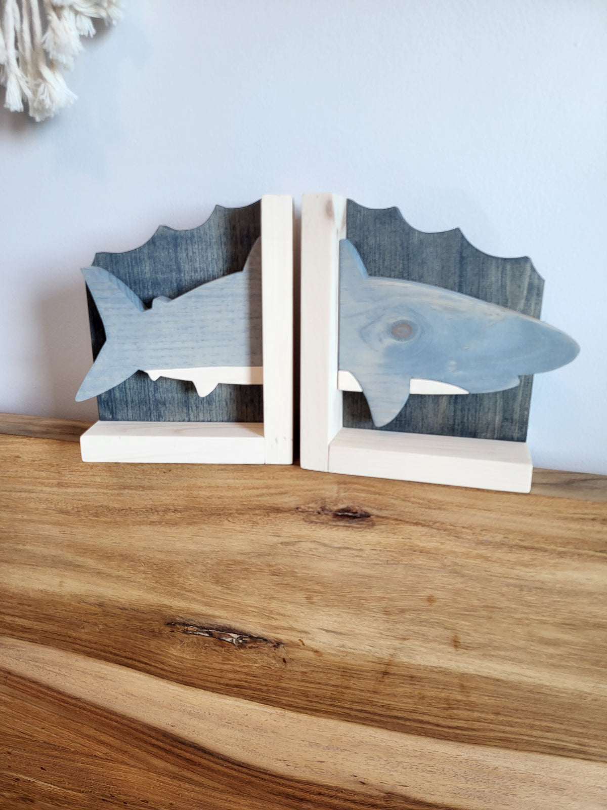 Wooden Shark Bookends | Ocean Nursery Decor | Coastal Kids Room | Shark Lover Gift | Nautical Bookshelf Decor