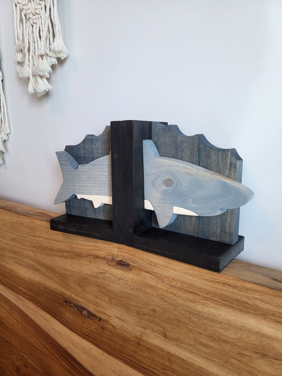 Wooden Shark Bookends | Ocean Nursery Decor | Coastal Kids Room | Shark Lover Gift | Nautical Bookshelf Decor