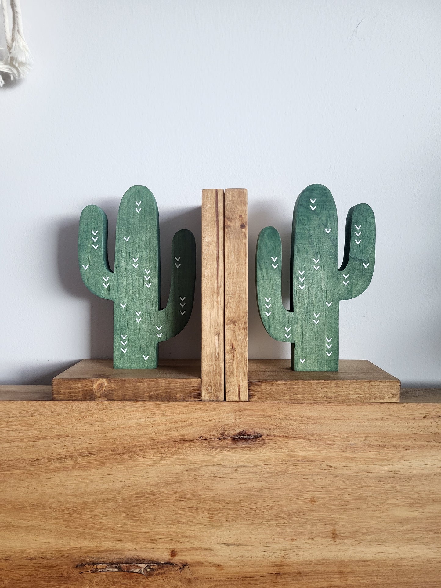 Saguaro Cactus Bookends with White Chevrons