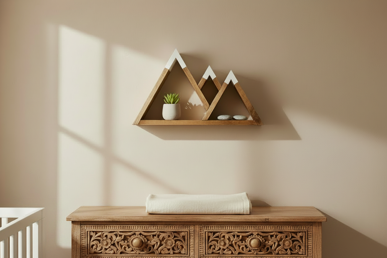 Mini Wood Mountain Shelf for Wall Decoration | Kids Wall Shelf | Forest Nursery Decor | Floating Display Shelf | Adventure Kids Room Shelf