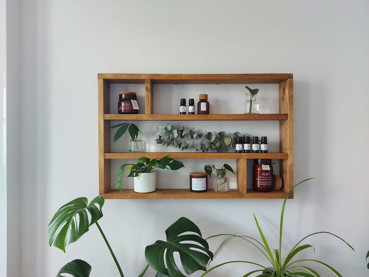 Essential Oils Wall Shelf | Wooden Essential Oil Organizer | Rustic Mug Storage | Handmade Wood Shelf