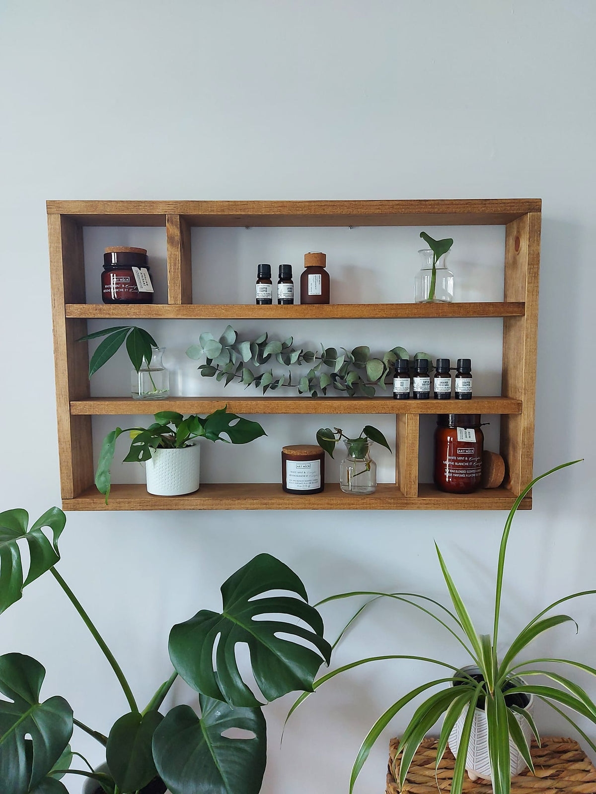 Essential Oils Wall Shelf | Wooden Essential Oil Organizer | Rustic Mug Storage | Handmade Wood Shelf