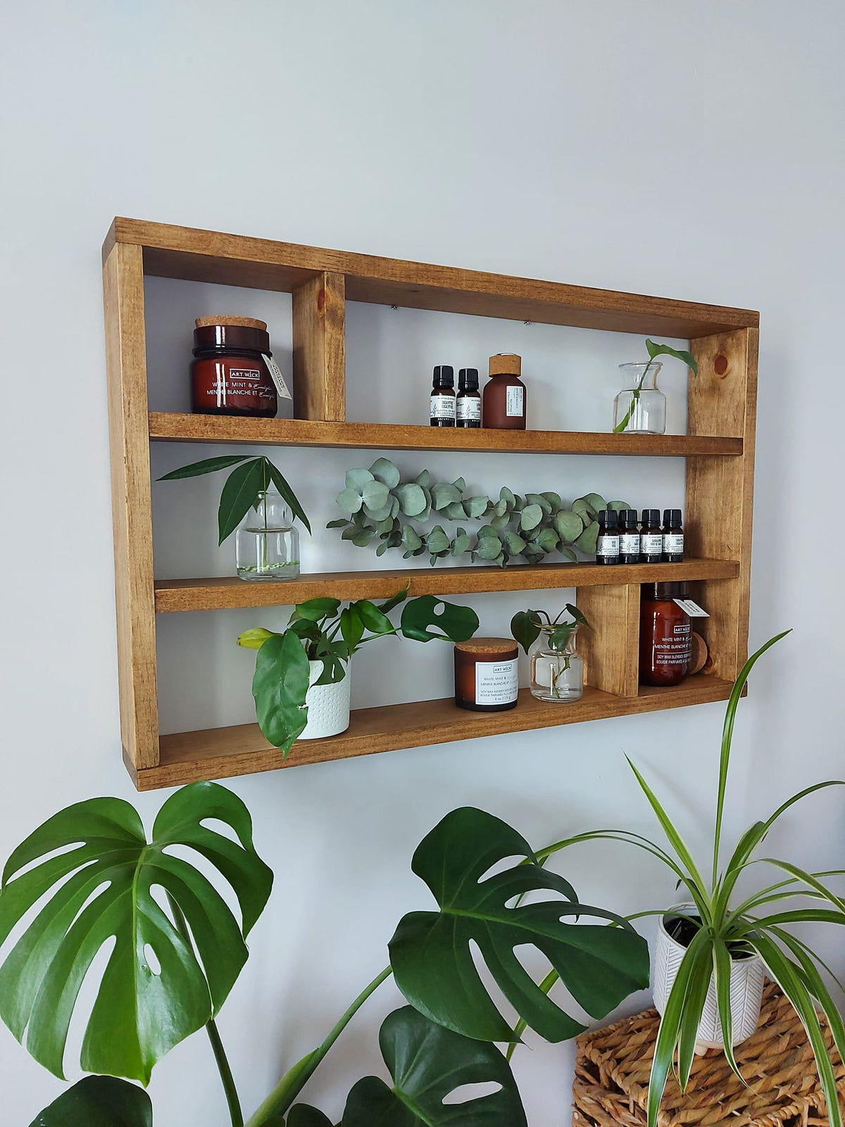 Essential Oils Wall Shelf | Wooden Essential Oil Organizer | Rustic Mug Storage | Handmade Wood Shelf