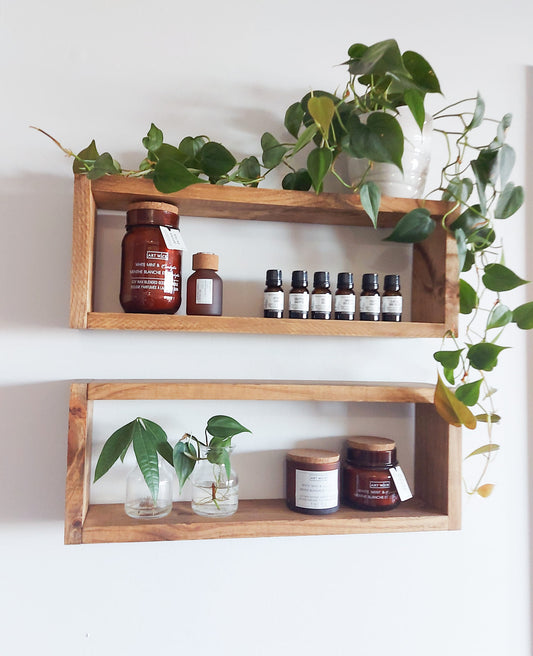 Set of 2 Medium Wood Boxes Wall Decoration | Rustic Floating Shelves | Plant Display | Wood Wall Decor | Farmhouse Shelf | Handmade Home Decor