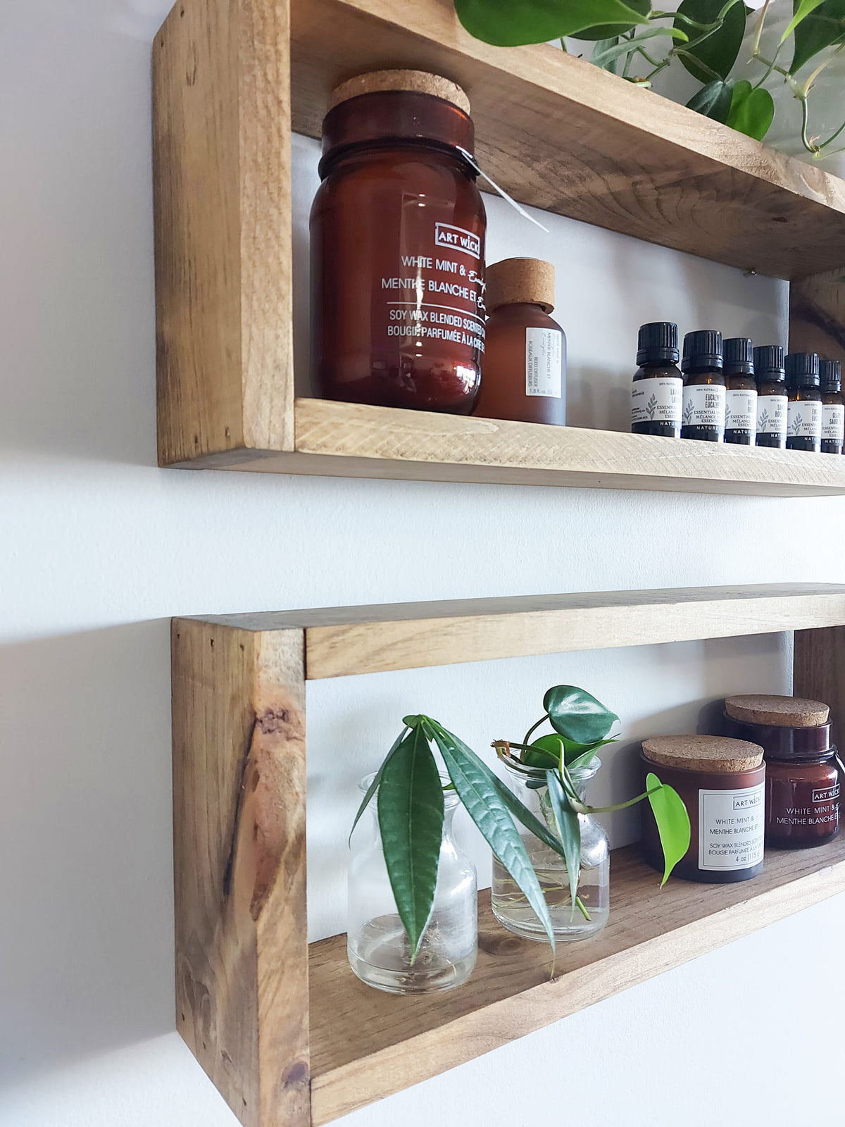 Set of 2 Medium Wood Boxes Wall Decoration | Rustic Floating Shelves | Plant Display | Wood Wall Decor | Farmhouse Shelf | Handmade Home Decor