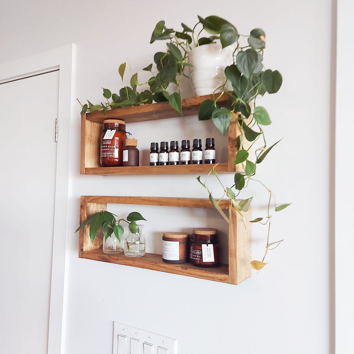Set of 2 Medium Wood Boxes Wall Decoration | Rustic Floating Shelves | Plant Display | Wood Wall Decor | Farmhouse Shelf | Handmade Home Decor