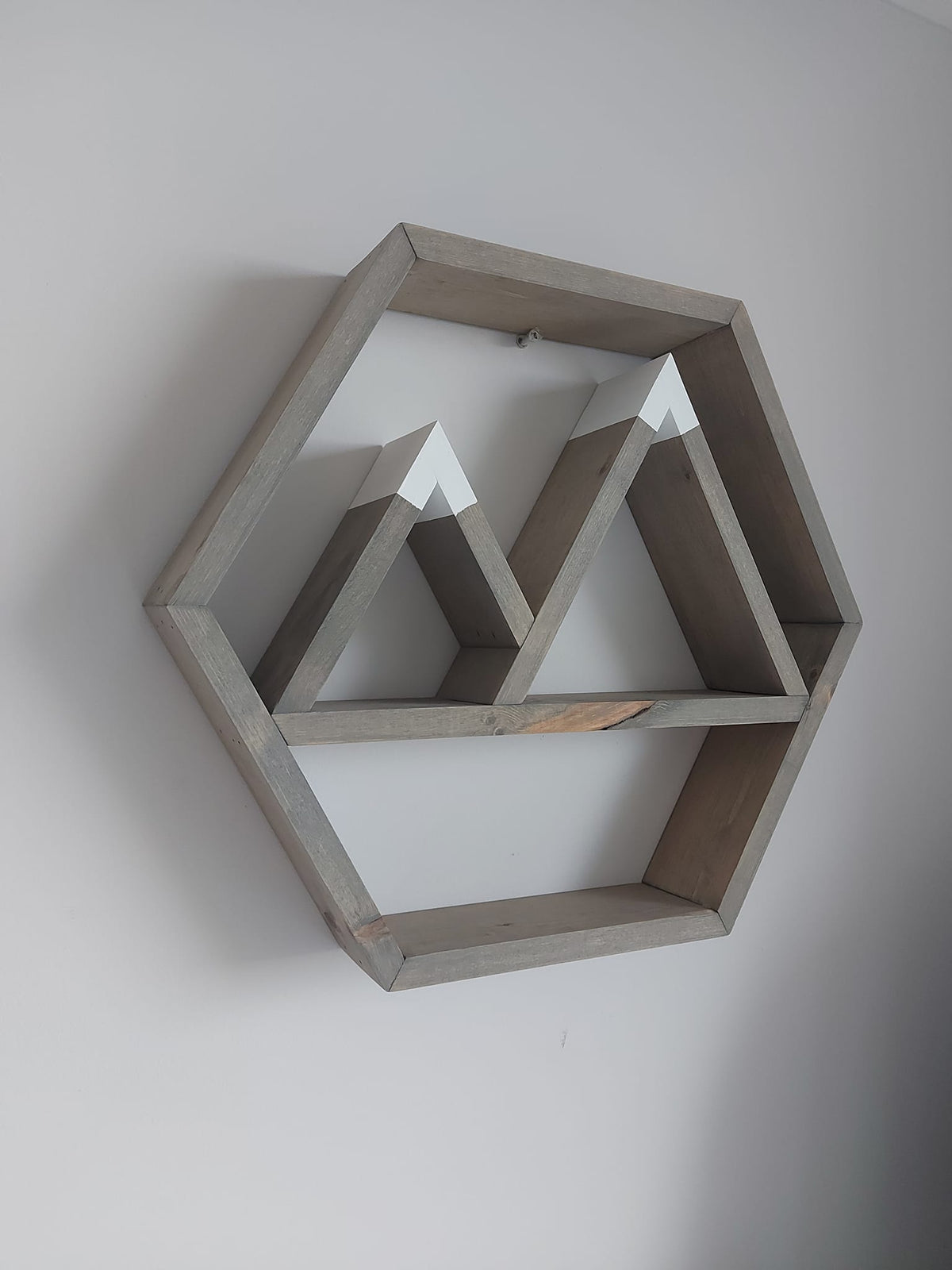 Wooden Hexagon Mountain Wall Shelf | Rustic Mountain Decor | Hexagon Wall Shelf | Woodland Home Decor | Cabin Wall Decor | Mountain Nursery Shelf