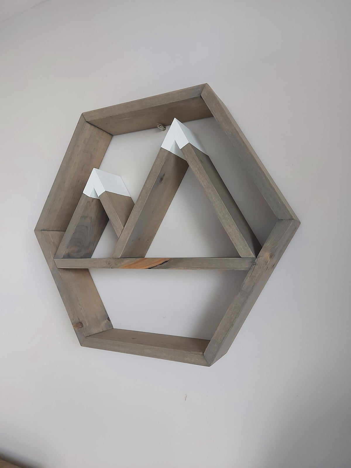 Wooden Hexagon Mountain Wall Shelf | Rustic Mountain Decor | Hexagon Wall Shelf | Woodland Home Decor | Cabin Wall Decor | Mountain Nursery Shelf