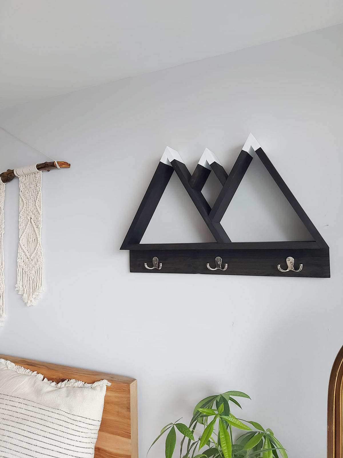 Crown Wood Mountain Shelf with Hooks for Wall Decoration | Rustic Mountain Wall Decor | Wooden Entryway Shelf | Cabin Decor | Nature Inspired Shelf (Copy)