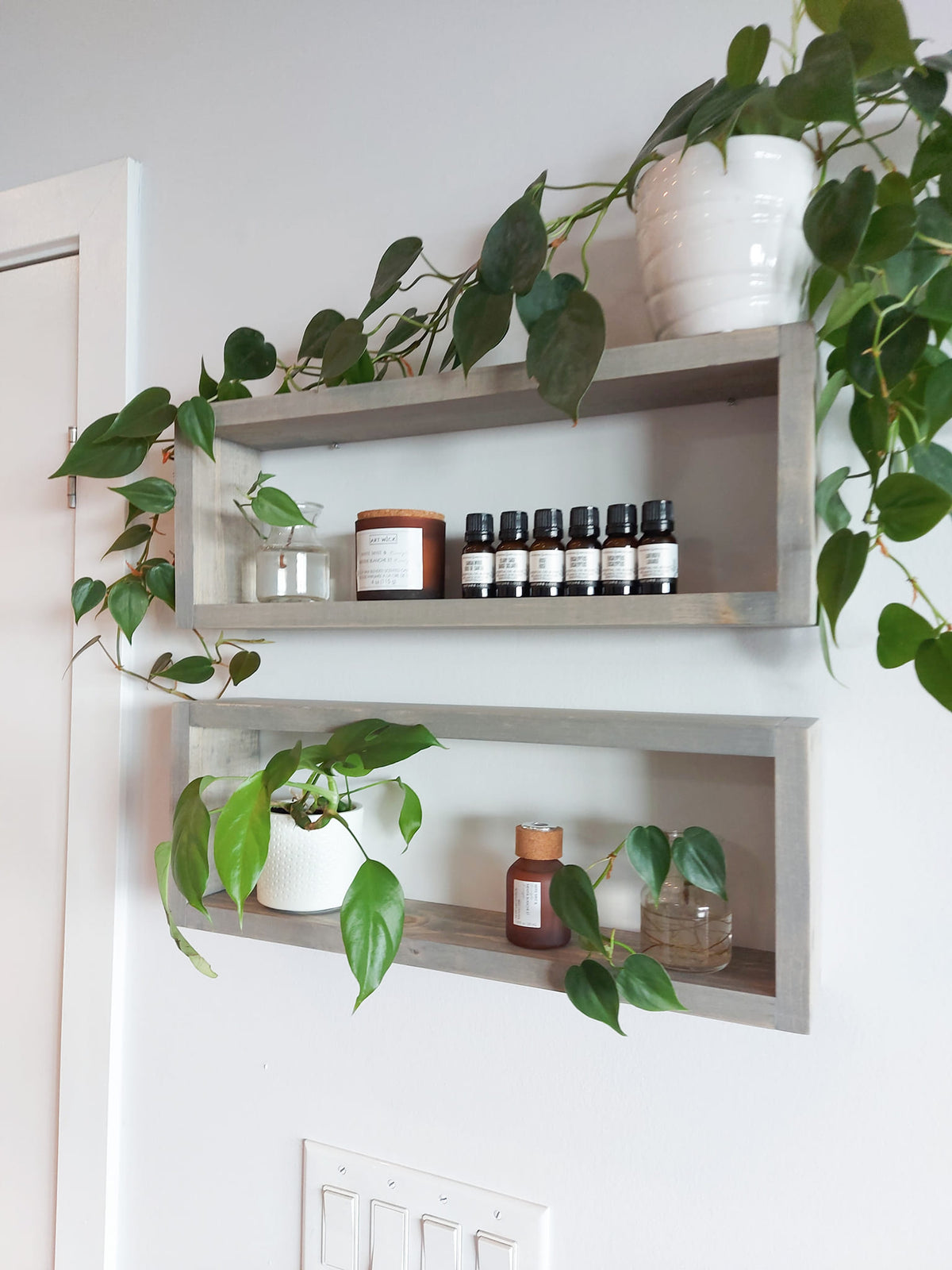Set of 2 Medium Wood Boxes Wall Decoration | Rustic Floating Shelves | Plant Display | Wood Wall Decor | Farmhouse Shelf | Handmade Home Decor