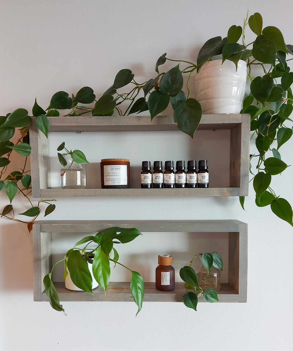 Set of 2 Medium Wood Boxes Wall Decoration | Rustic Floating Shelves | Plant Display | Wood Wall Decor | Farmhouse Shelf | Handmade Home Decor
