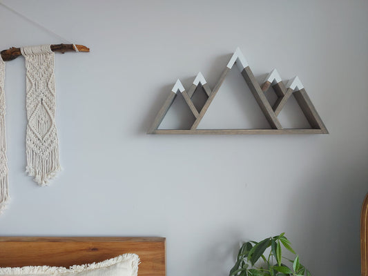 Five Peak Wood Mountain Shelf for Wall Decoration | Rustic Mountain Wall Decor | Wooden Floating Shelf | Nature Inspired Home Decor | Adventure Kids Room Shelf (Copy)
