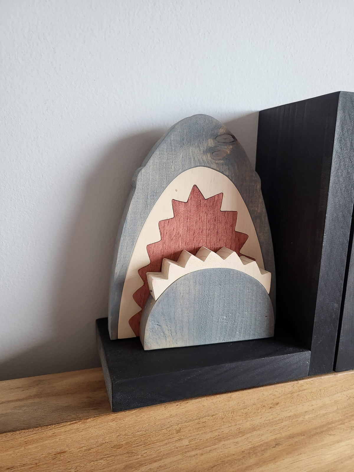 Wooden Shark Head Bookends | Wooden Shark Decor | Shark Lover Gift | Kids Bookshelf | Ocean Themed Room Decor