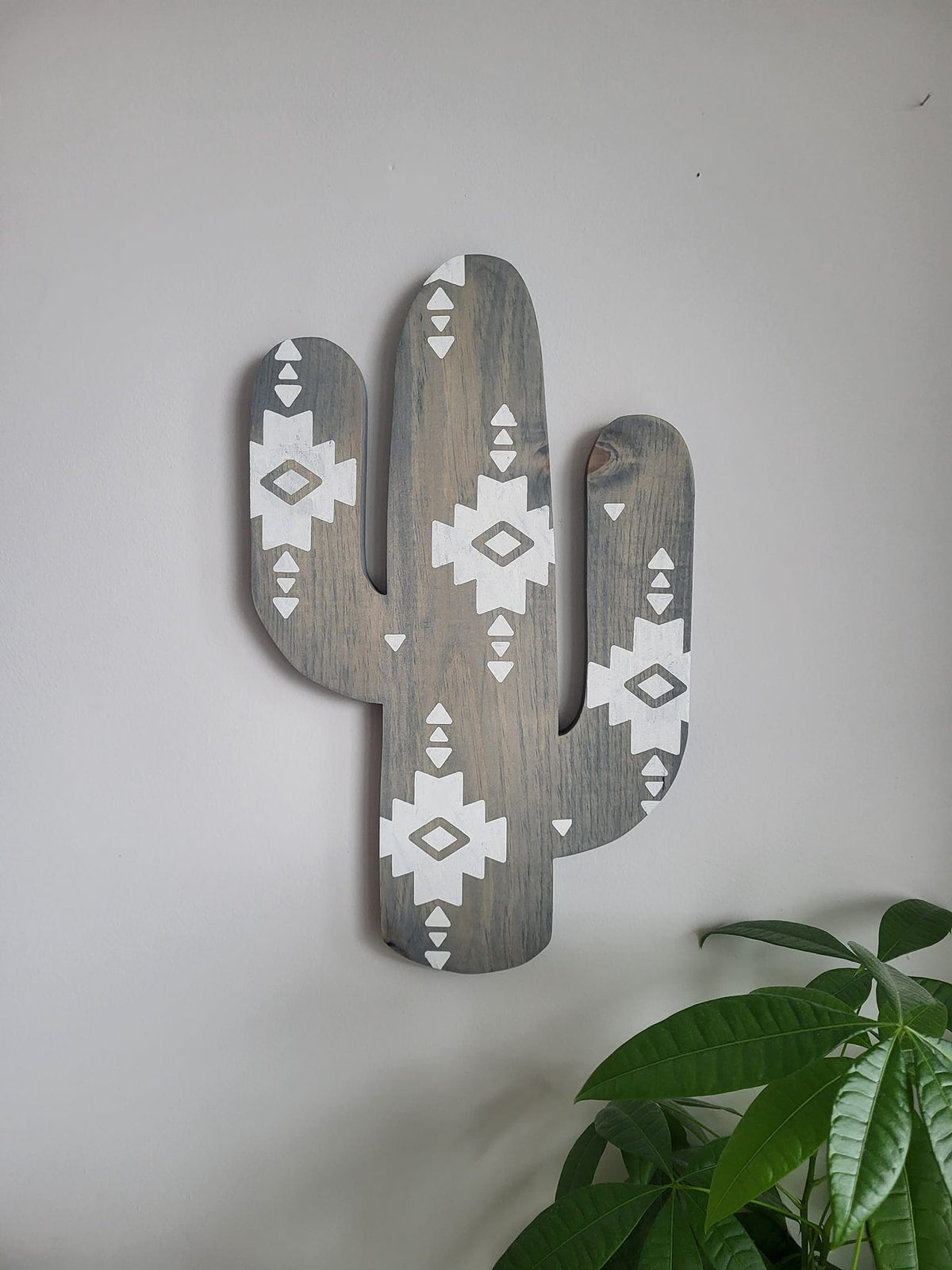 Wood Cactus Cutout with Aztec Design | Aztec Wood Cactus Cutout | Southwestern Boho Wall Art | Rustic Desert Home Décor