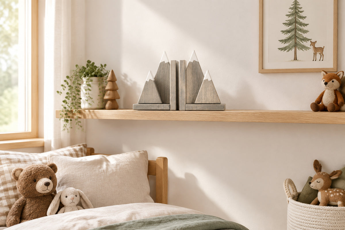 Double Peak Mountain Wood Bookends | Rustic Mountain Bookends | Wooden Book Ends | Mountain Home Decor | Cabin Decor | Nature Inspired Shelf Decor | Rustic Office Decor
