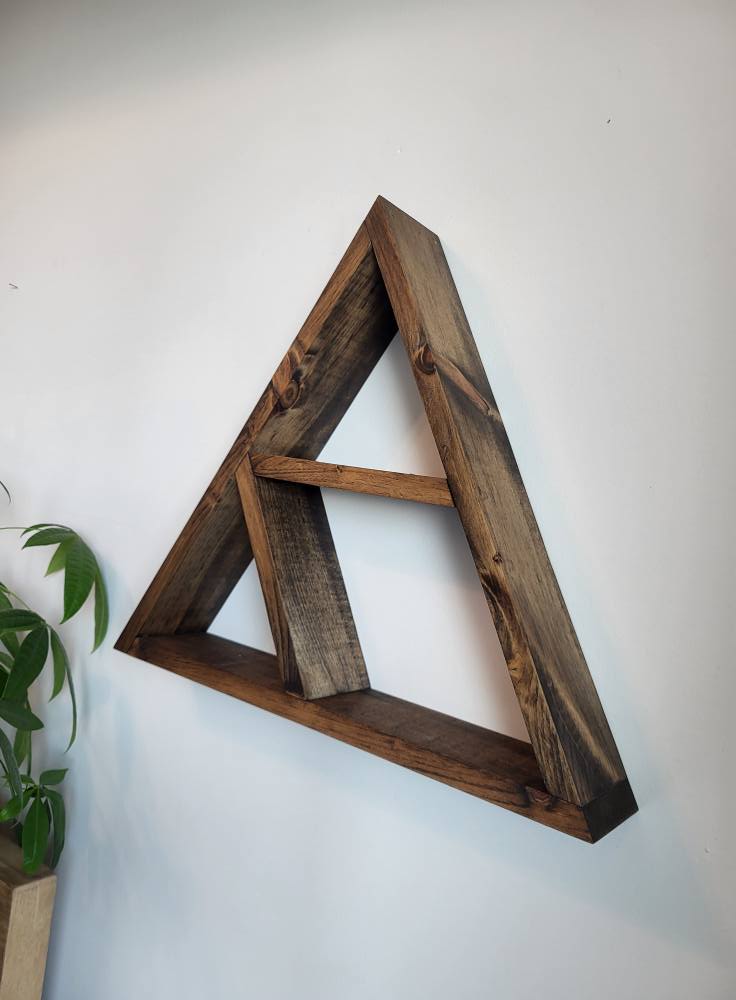 Wooden Rustic Triangle Wall Shelf | Geometric Wall Decor | Small Plant Shelf | Essential Oil Display | Geometric Wood Wall Decor | Boho Farmhouse Shelf | Handmade Wood Shelf