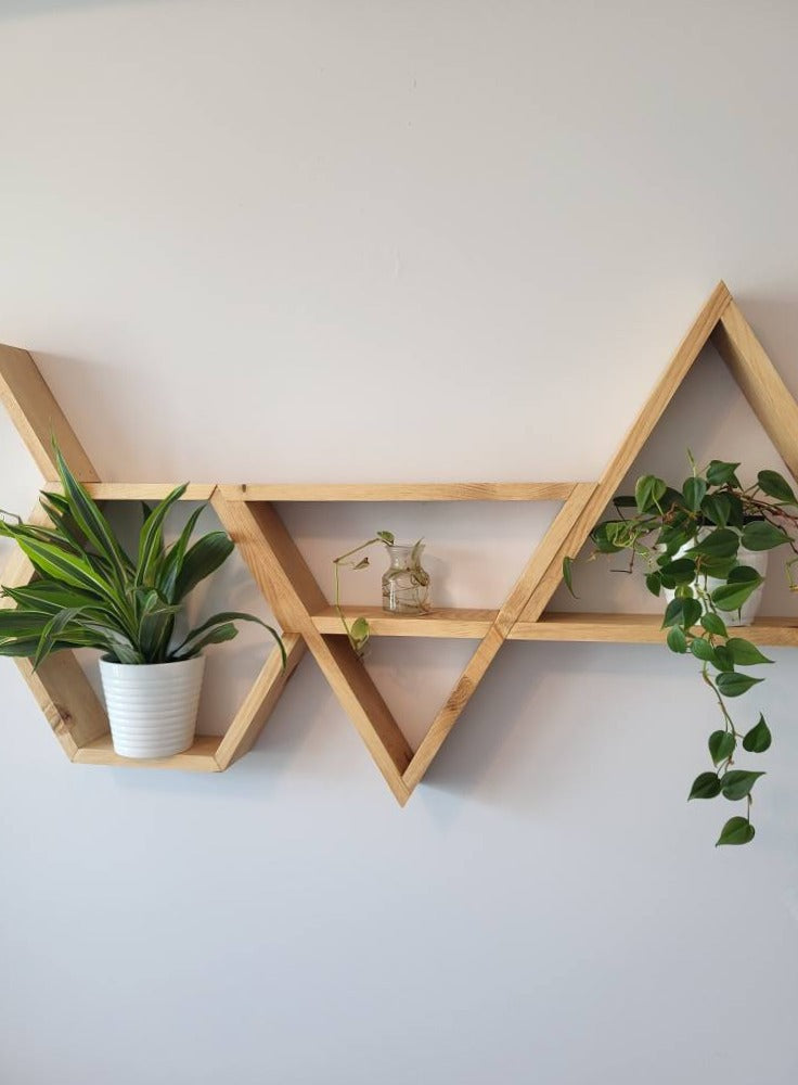 Set of 5 Wood Hexagons and Triangles Wall Decoration | Geometric Floating Shelves | Modern Boho Wall Decor | Plant Display Shelves | Handmade in Canada