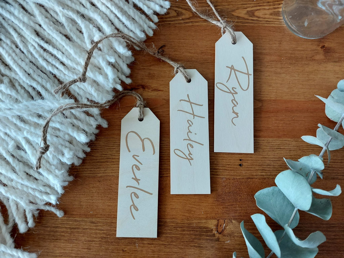 Personalized Wood Christmas Stocking Tags - Natural Long Tags