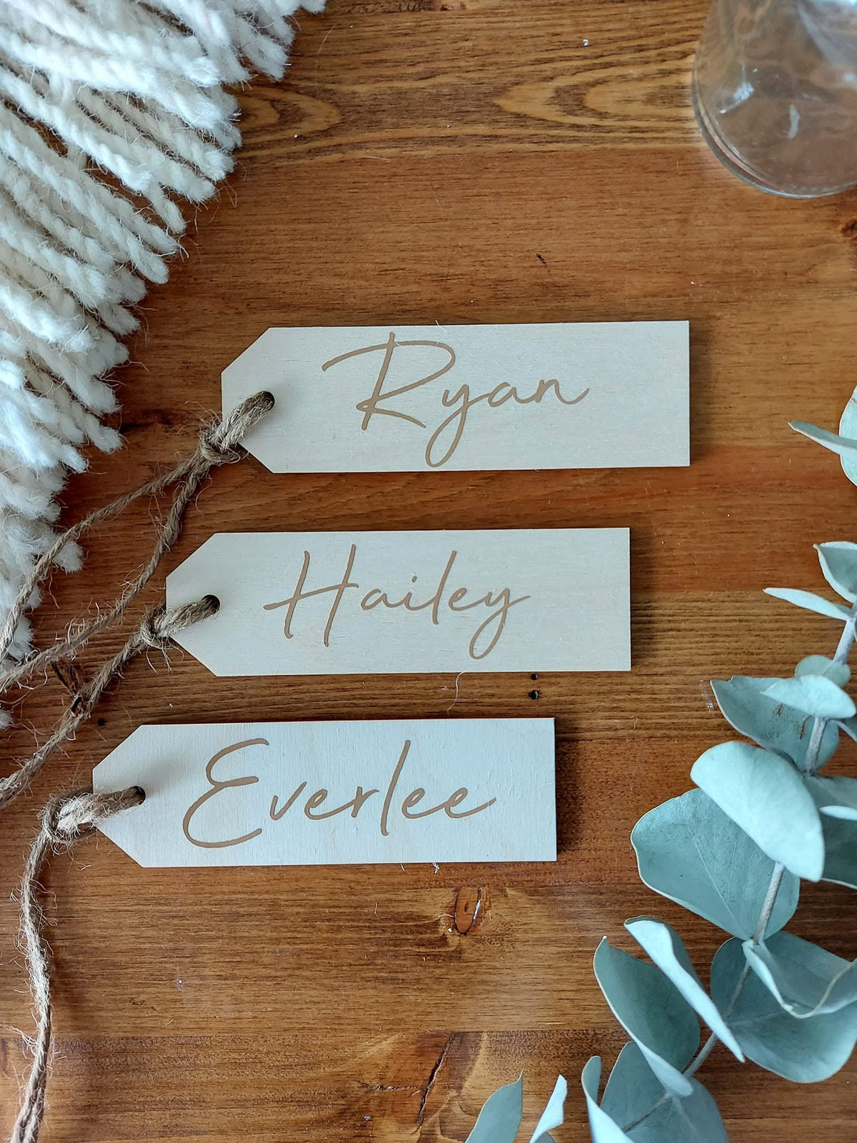 Personalized Wood Christmas Stocking Tags - Natural Long Tags