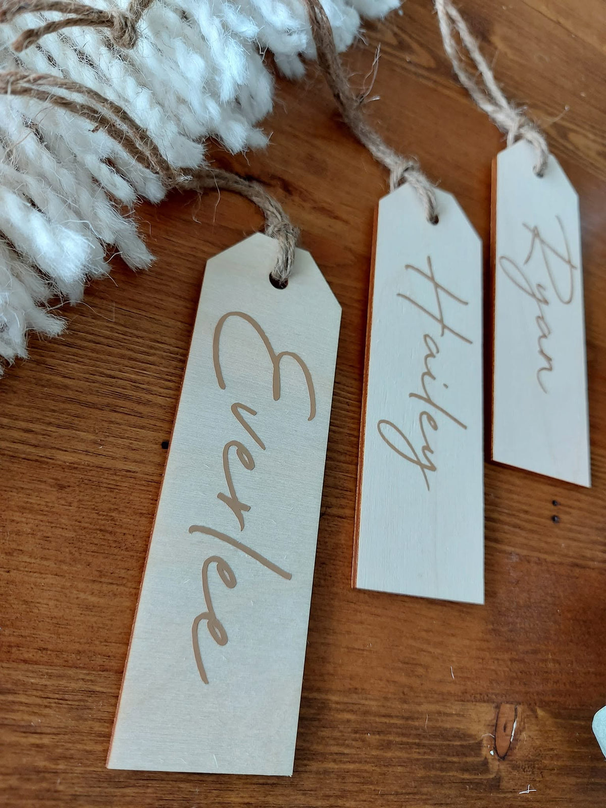 Personalized Wood Christmas Stocking Tags - Natural Long Tags