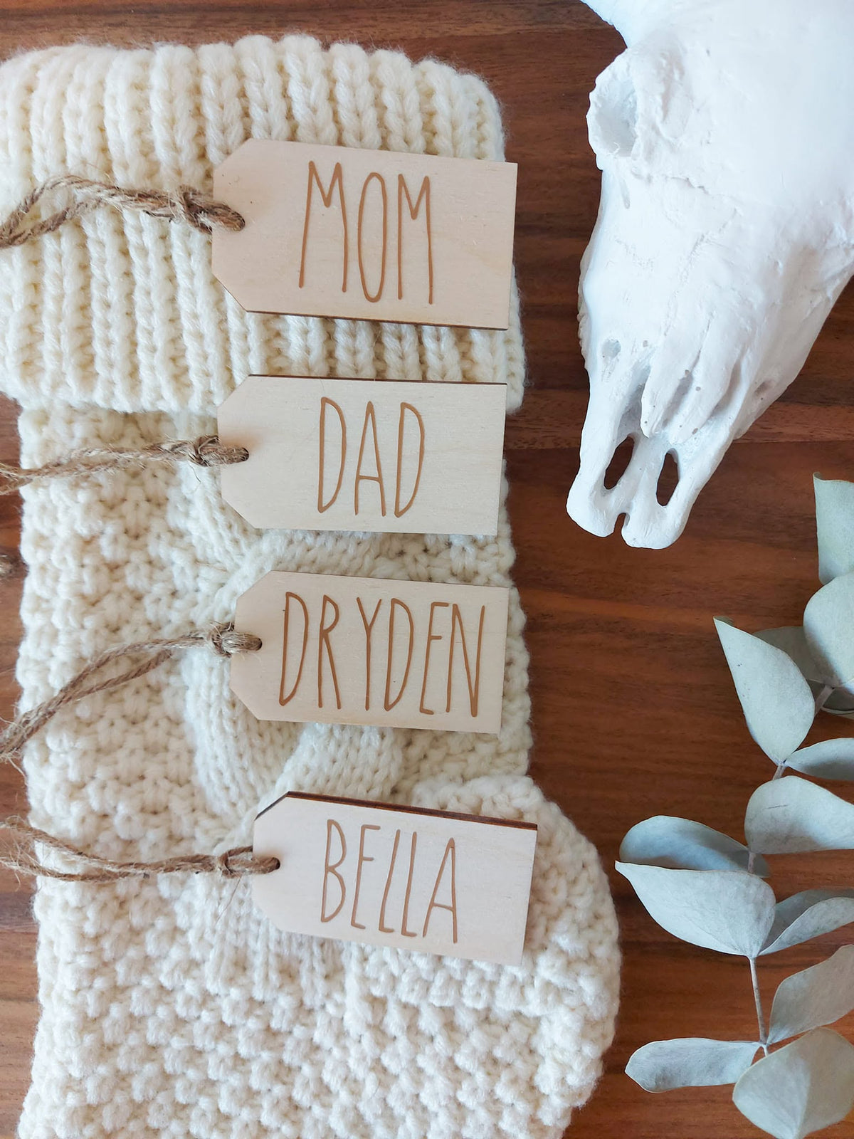 Personalized Wood Christmas Stocking Tags - Natural Small Tags