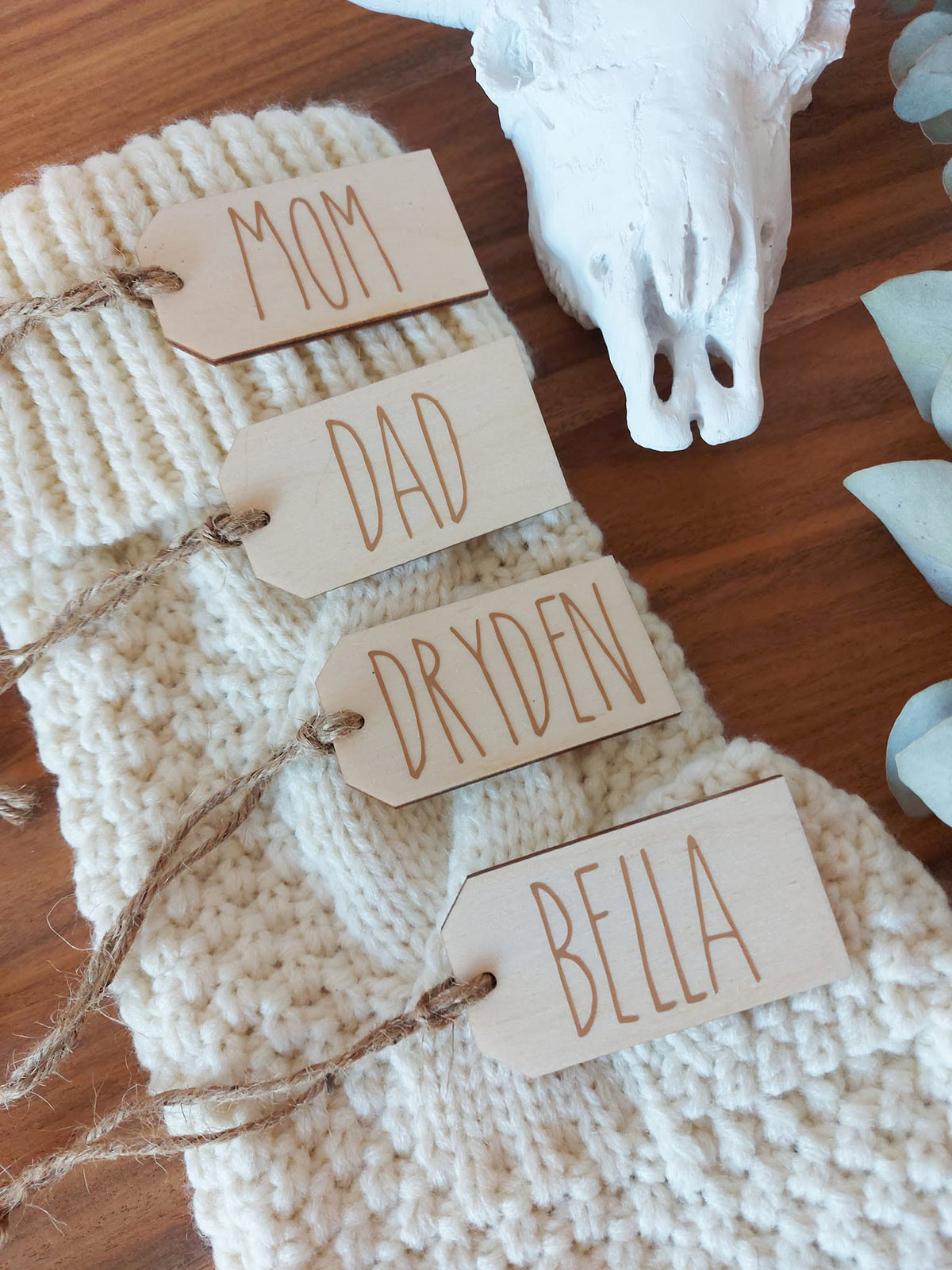 Personalized Wood Christmas Stocking Tags - Natural Small Tags