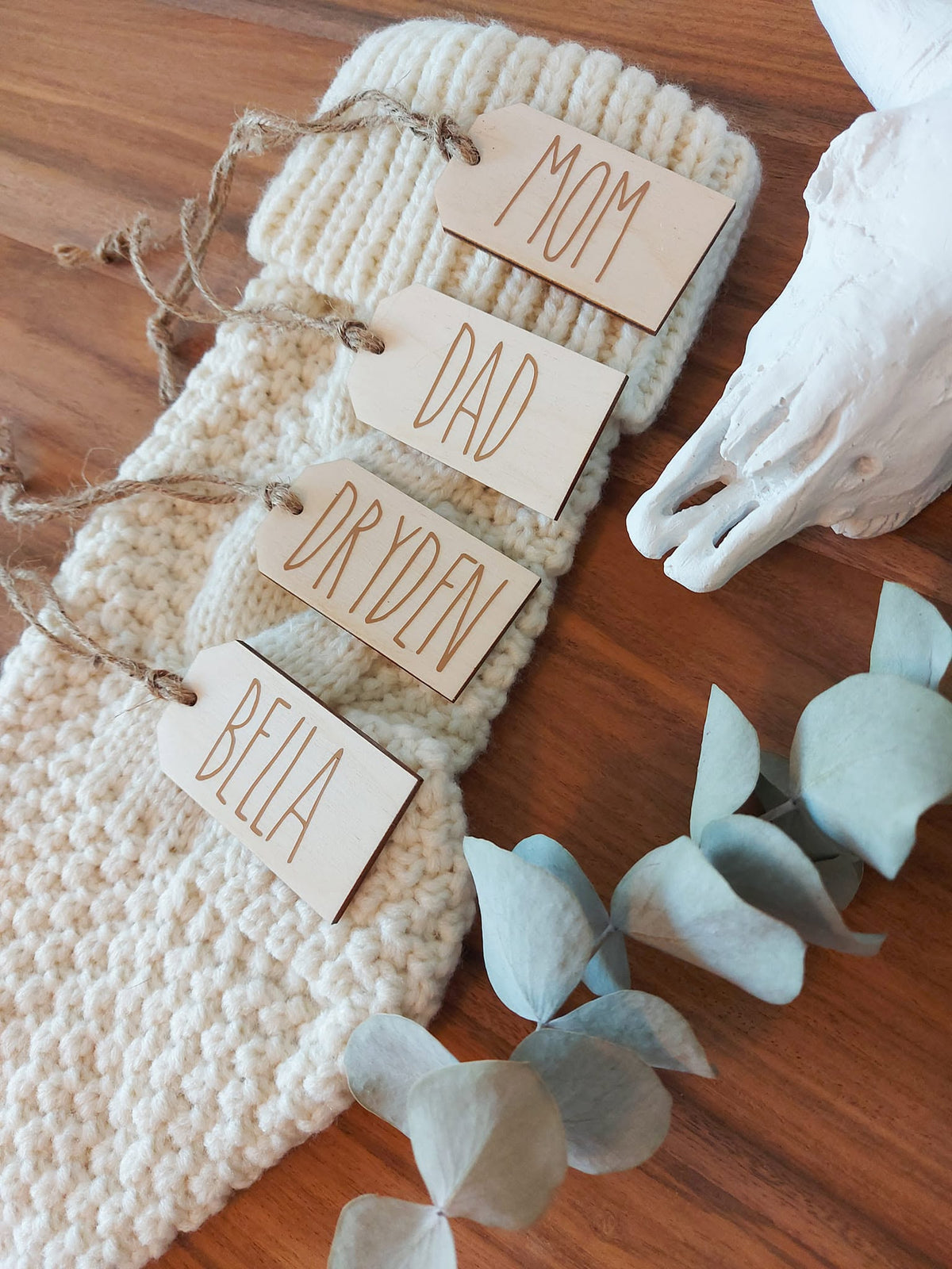 Personalized Wood Christmas Stocking Tags - Natural Small Tags
