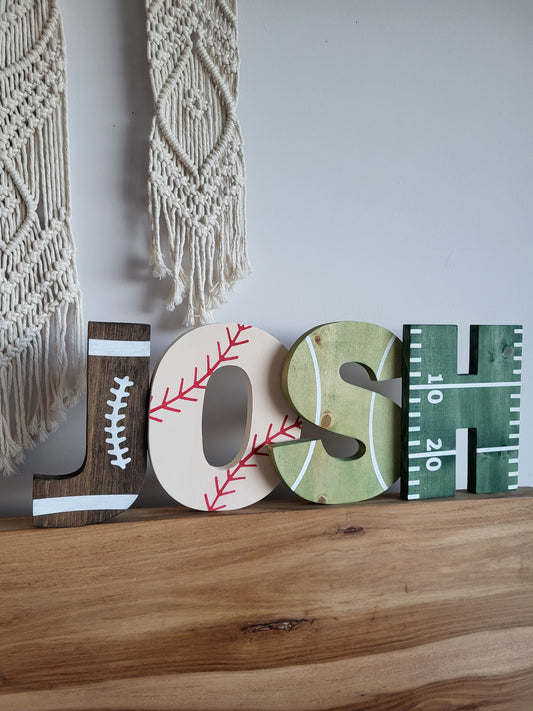 Sports Letters Wooden Wall Decoration | Custom Wooden Wall Letters | Kids Sports Room Decor | Custom Kids Name Sign | Nursery Wall Decor