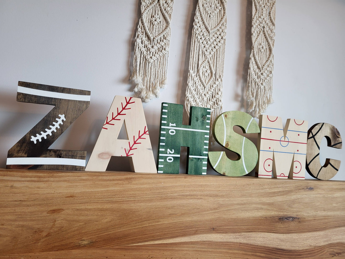 Sports Letters Wooden Wall Decoration | Custom Wooden Wall Letters | Kids Sports Room Decor | Custom Kids Name Sign | Nursery Wall Decor