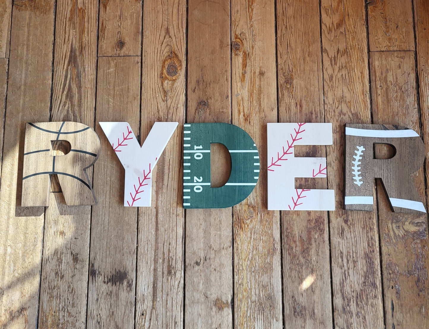 Sports Letters Wooden Wall Decoration | Custom Wooden Wall Letters | Kids Sports Room Decor | Custom Kids Name Sign | Nursery Wall Decor