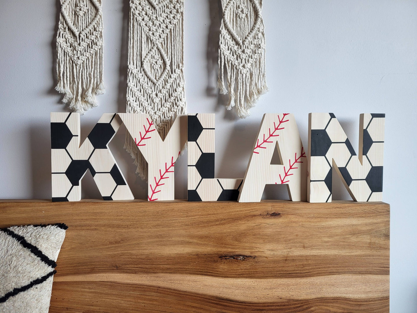 Sports Letters Wooden Wall Decoration | Custom Wooden Wall Letters | Kids Sports Room Decor | Custom Kids Name Sign | Nursery Wall Decor